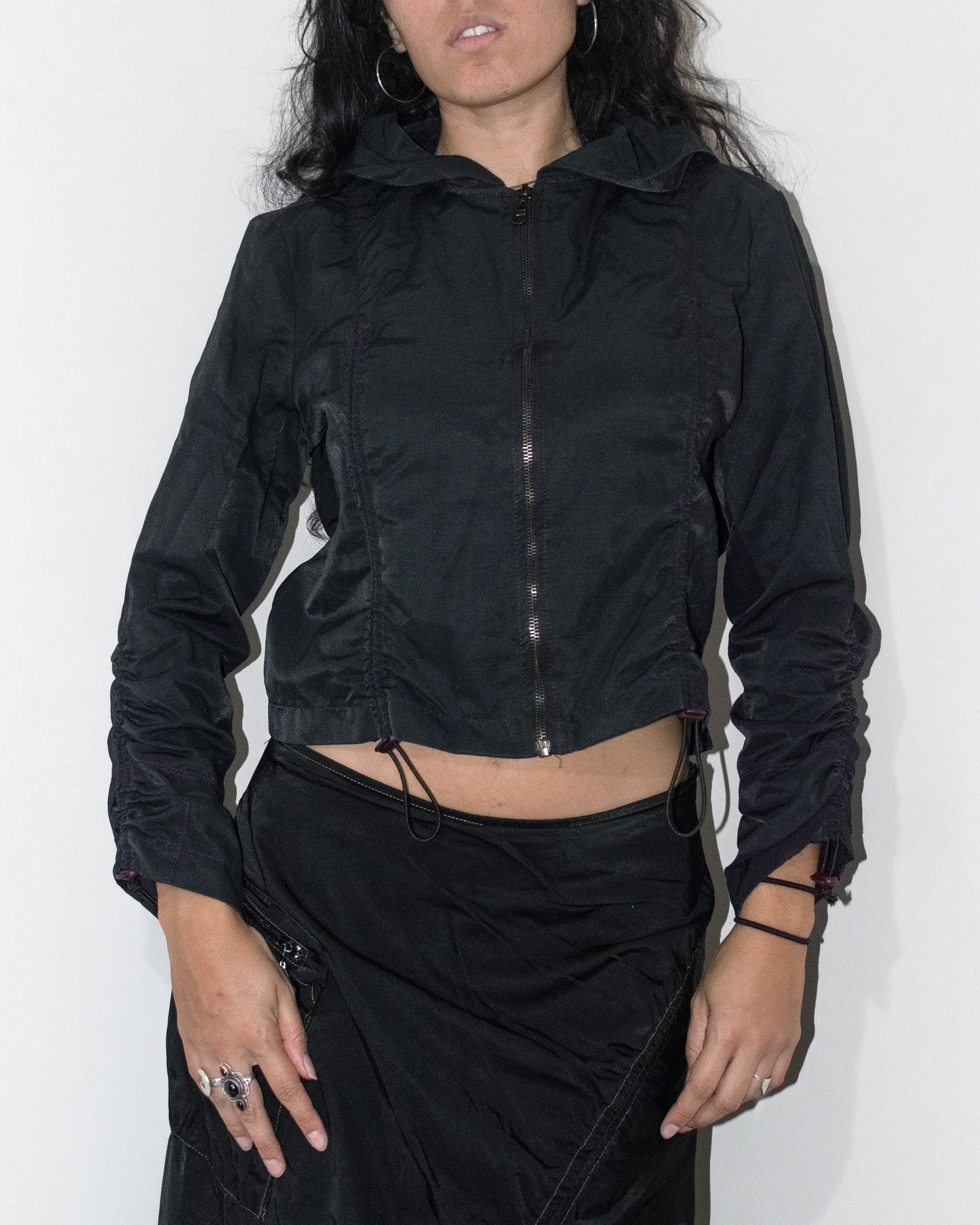 Vintage Y2k Subversive Black Lightweight Jacket with Drawstring Details - Size XL