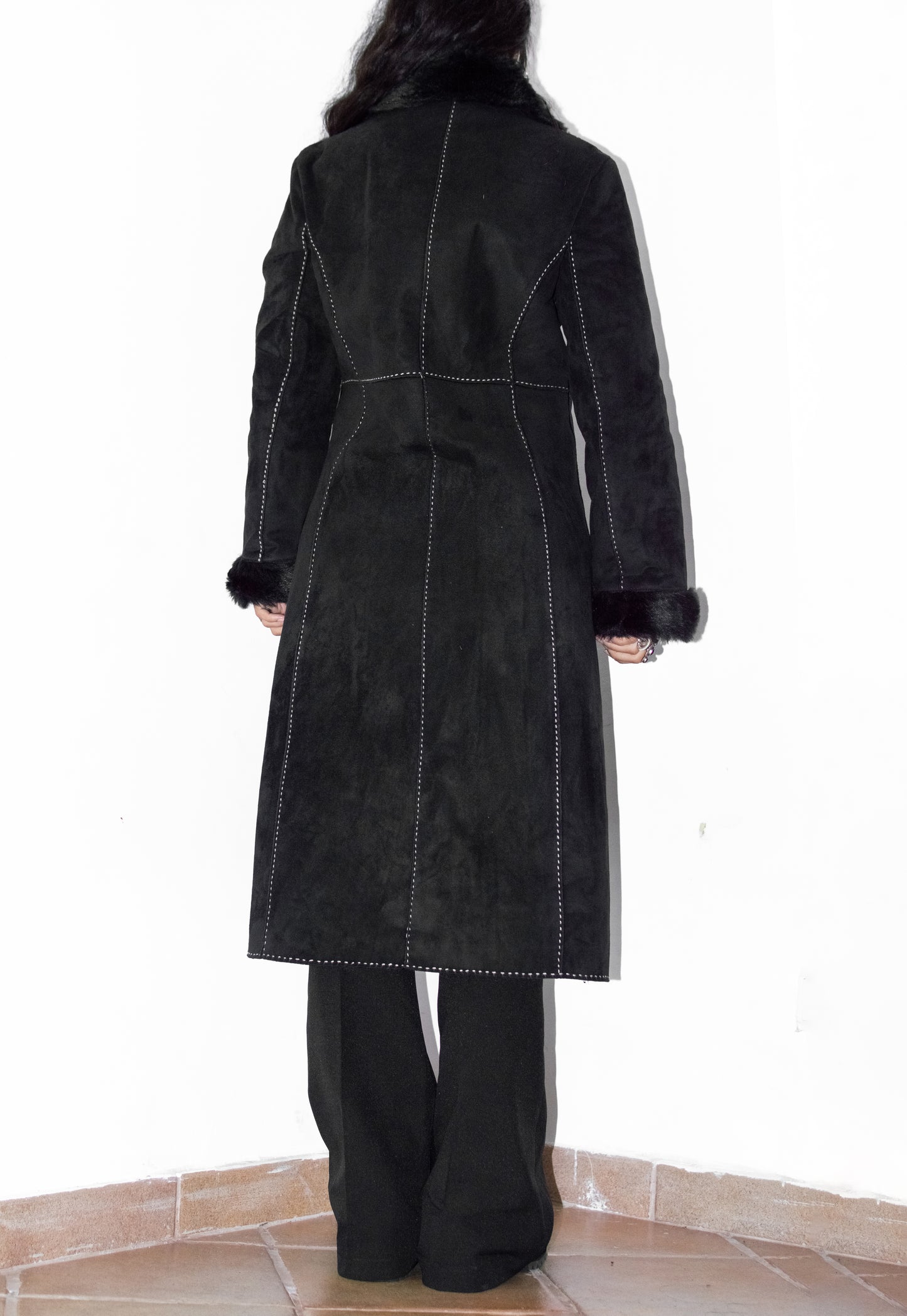 Vintage Black Faux Fur Long Afghan Coat