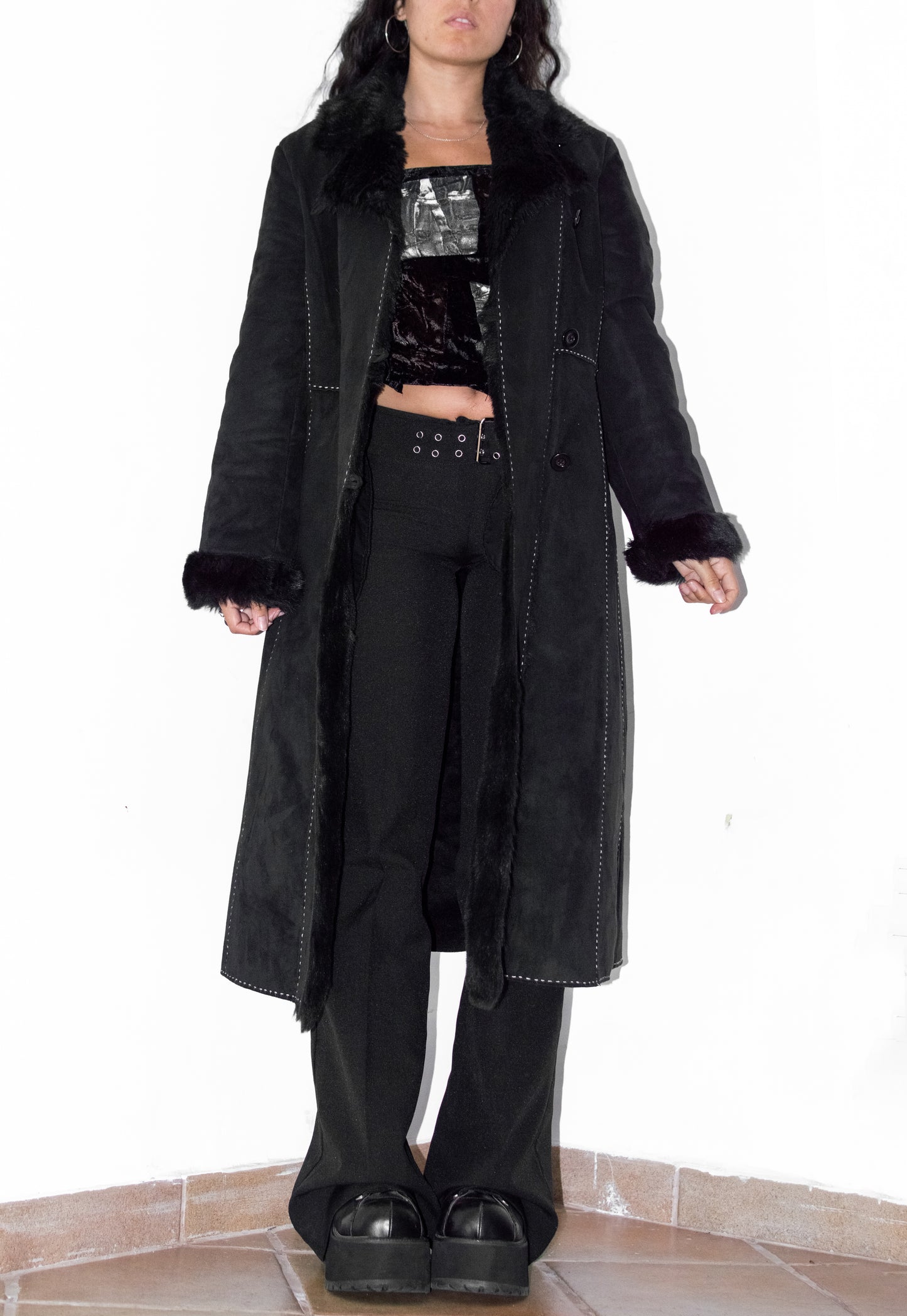 Vintage Black Faux Fur Long Afghan Coat