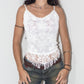 Vintage 90s Crochet with Sequin Detail V- Hem Asymmetric White Creamy Top - Size M