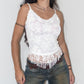 Vintage 90s Crochet with Sequin Detail V- Hem Asymmetric White Creamy Top - Size M