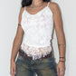 Vintage 90s Crochet with Sequin Detail V- Hem Asymmetric White Creamy Top - Size M