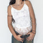 Vintage 90s Crochet with Sequin Detail V- Hem Asymmetric White Creamy Top - Size M