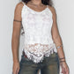 Vintage 90s Crochet with Sequin Detail V- Hem Asymmetric White Creamy Top - Size M