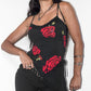 Vintage Y2k Goth Red Roses Lace Trim Detail Asymmetric Pointy Top - Size Onesize