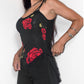 Vintage Y2k Goth Red Roses Lace Trim Detail Asymmetric Pointy Top - Size Onesize