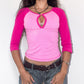 2000s Pink Aesthetic Girly 3/4 Sleeves Cut Out Revealing Top - Size S