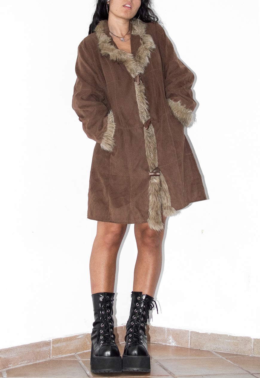 Vintage Brown Penny Lane Jacket with Fur Trim