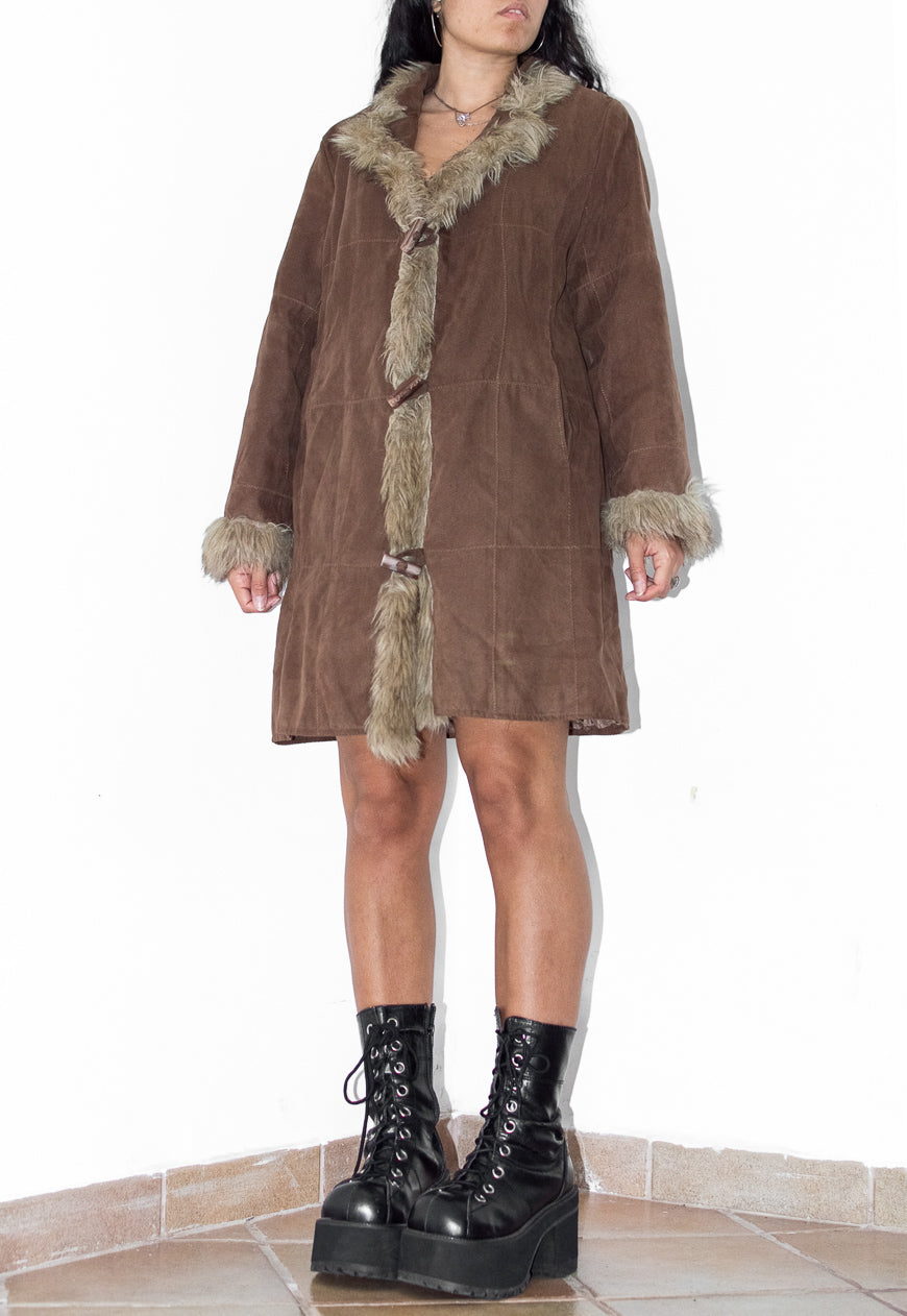 Vintage Brown Penny Lane Jacket with Fur Trim