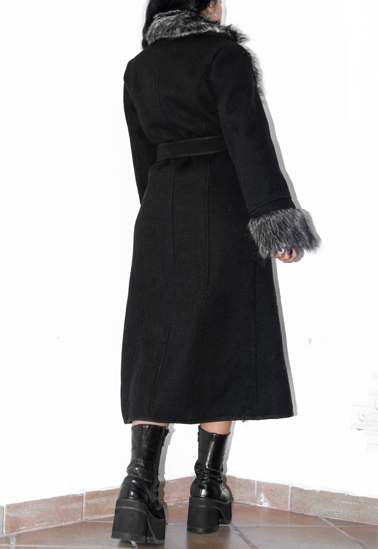 Vintage Black Faux Fur Afghan Overcoat