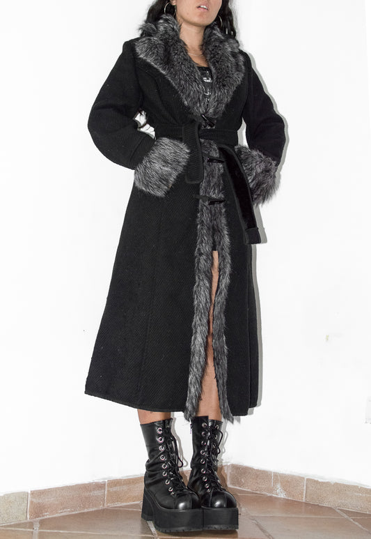 Vintage Black Faux Fur Afghan Overcoat