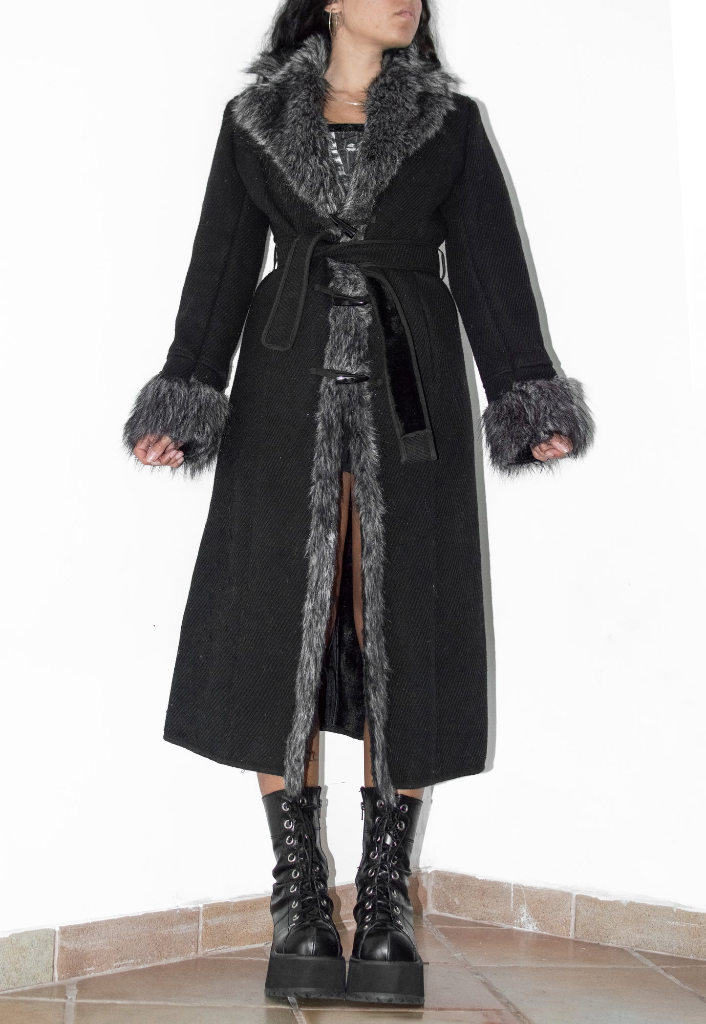 Vintage Black Faux Fur Afghan Overcoat