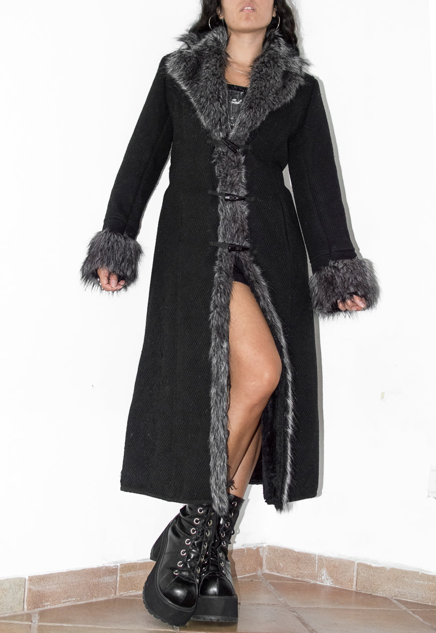 Vintage Black Faux Fur Afghan Overcoat