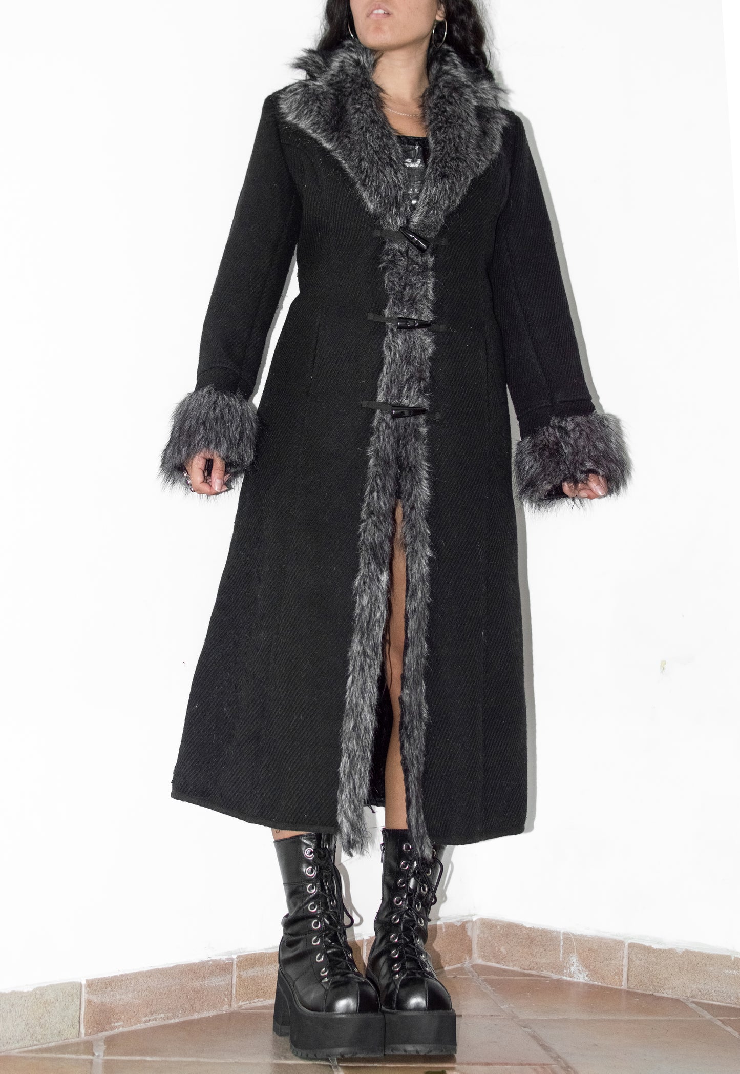 Vintage Black Faux Fur Afghan Overcoat