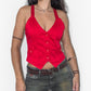 2000s Vintage Red Party Sexy Back Red Button Down Vest Top - Size S