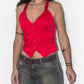 2000s Vintage Red Party Sexy Back Red Button Down Vest Top - Size S