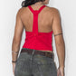 2000s Vintage Red Party Sexy Back Red Button Down Vest Top - Size S