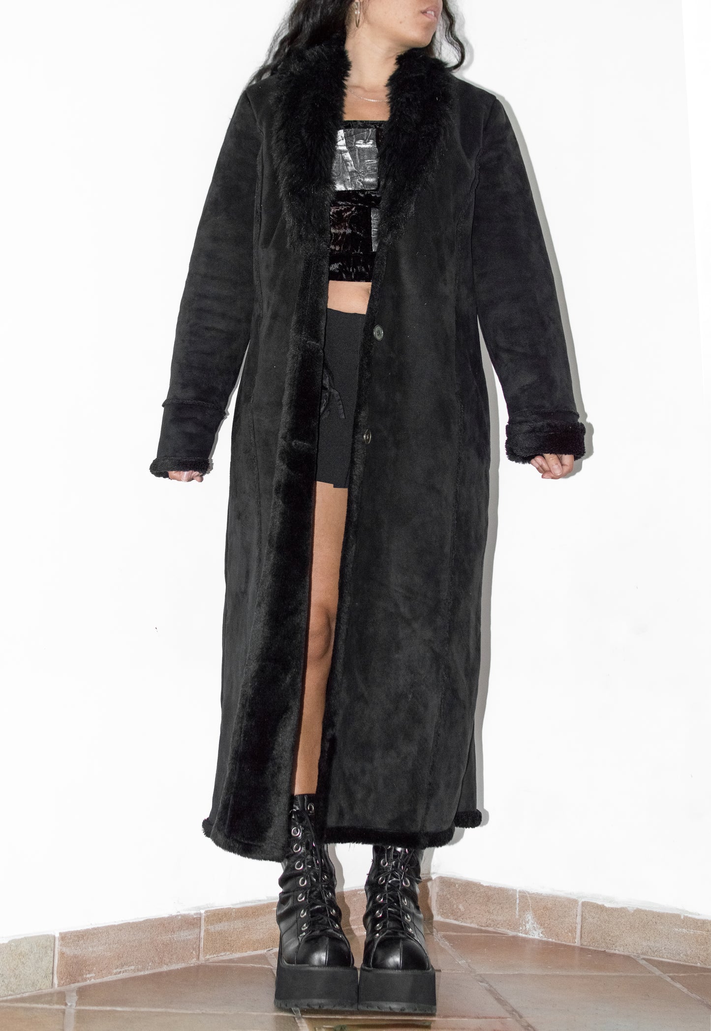 Y2k Full Length Vintage Black Fur Coat