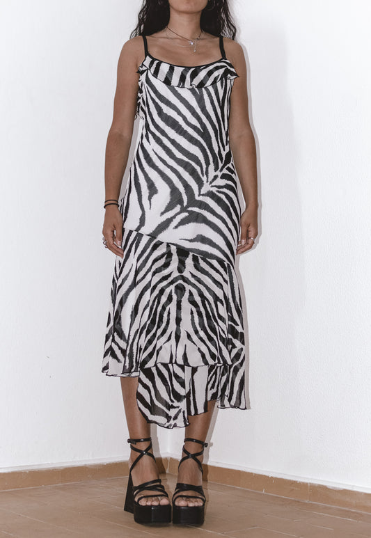 Cocktail Ruffle Frill Slip Dress with a Zebra Print