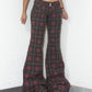 Vintage Deadstock Y2k Tartan Check Print Super Flare Low Rise Jeans - Size S