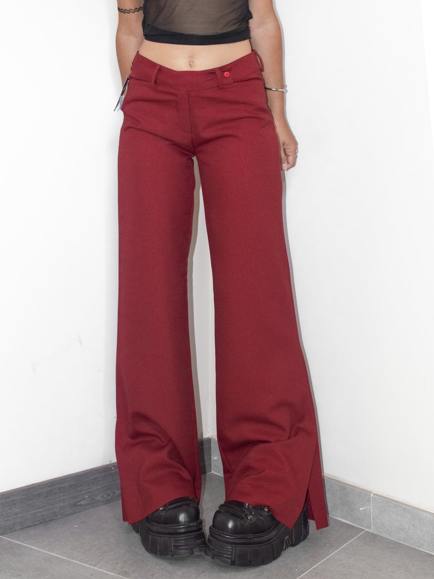 Vintage Deadstock Vampy Wide Leg Flare Y2k Trousers with Slit Details - Size L