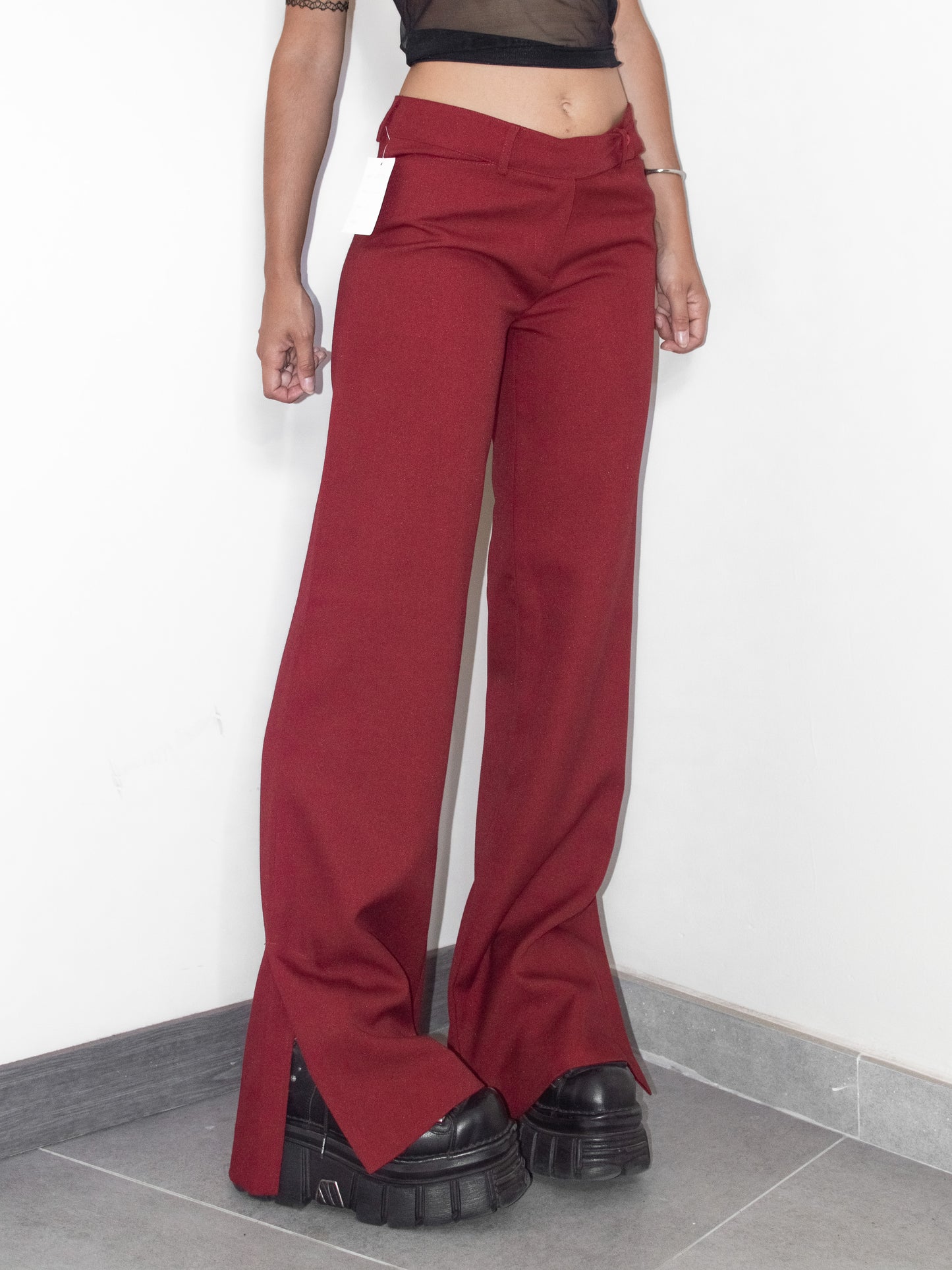 Vintage Deadstock Vampy Wide Leg Flare Y2k Trousers with Slit Details - Size L