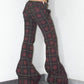 Vintage Deadstock Y2k Tartan Check Print Super Flare Low Rise Jeans - Size S