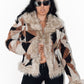 Vintage Patchwork Real Leather Faux fur Trim Jacket