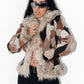 Vintage Patchwork Real Leather Faux fur Trim Jacket