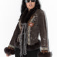 Vintage 90s Embroidered Leather Boho Jacket with Fur Handcuffs