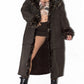 Vintage Dark Brown Long Fur Trim Coat