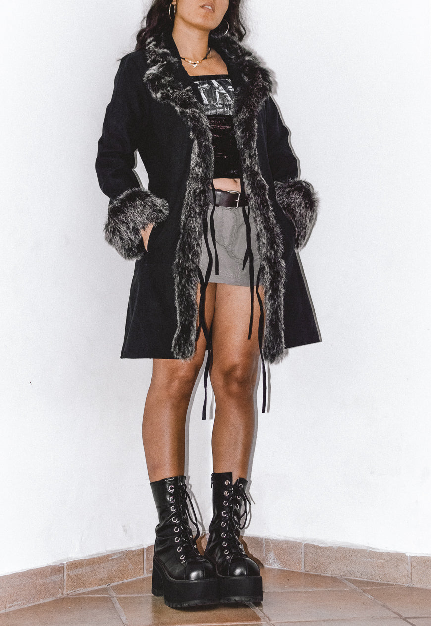 Y2k Faux Fur Lightweight Black Penny Lane Coat