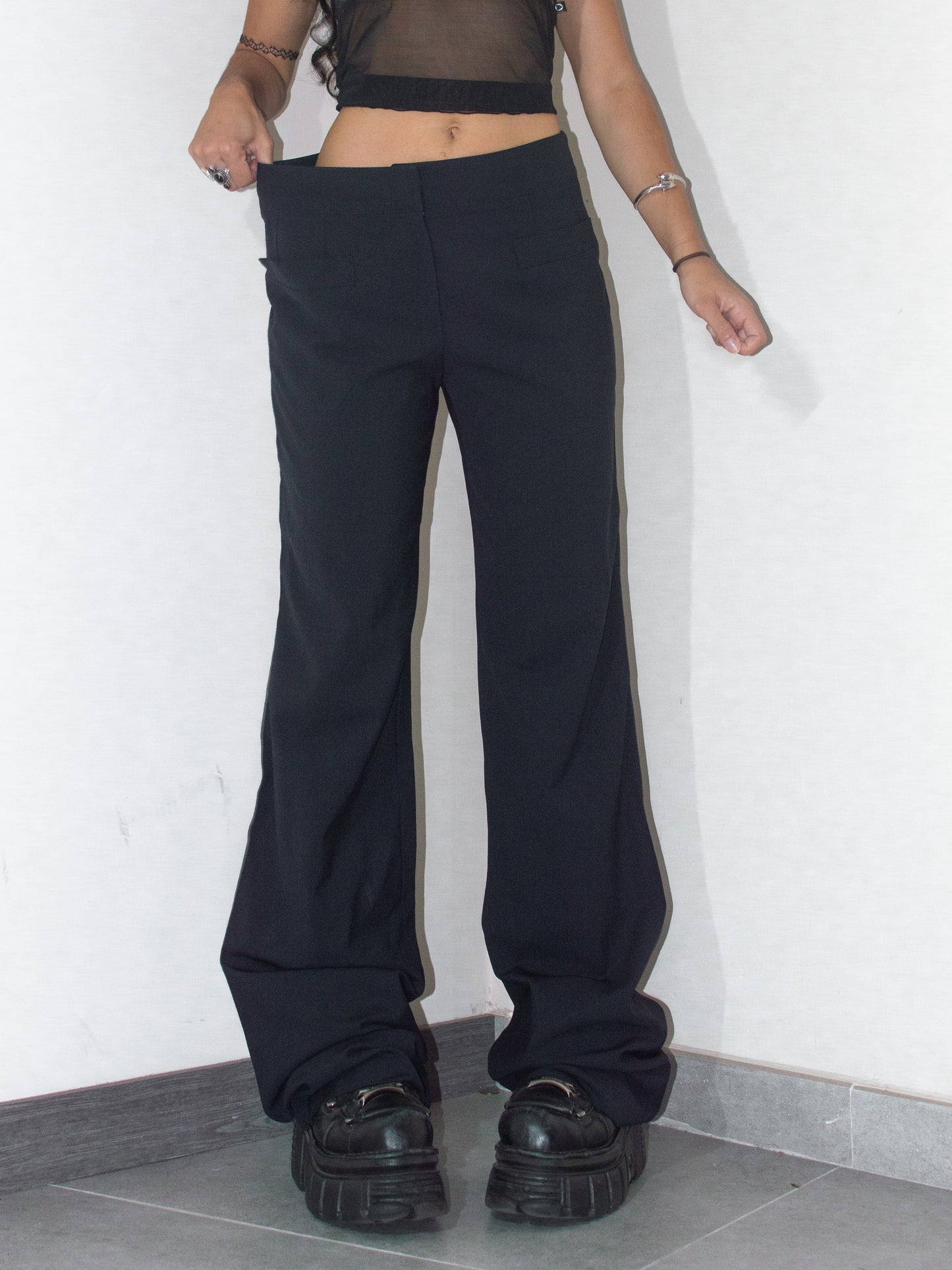 Vintage 90s Chanel Wide Leg Flared Navy Blue Wool Trousers - Size XL