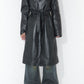 Vintage 90s Long Real Leather Trench Coat with Belt - Size L