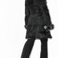 Vintage Black Genuine Leather Patchwork Fur Trim Coat