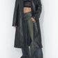 Vintage 90s Long Real Leather Trench Coat with Belt - Size L