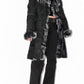 Vintage Black Genuine Leather Patchwork Fur Trim Coat