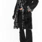 Vintage Black Genuine Leather Patchwork Fur Trim Coat