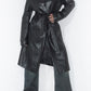 Vintage 90s Long Real Leather Trench Coat with Belt - Size L