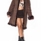 Vintage Embroidery Brown Fur Trimmed Coat