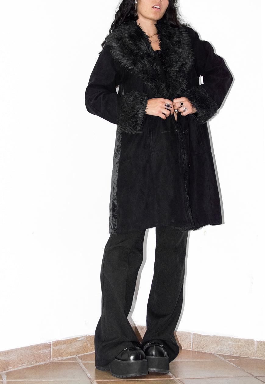 Vintage Black Faux Fur Trim Penny Lane Jacket