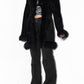 Vintage Suede Leather and Mongolian Faux Fur Trim Black Afghan Coat