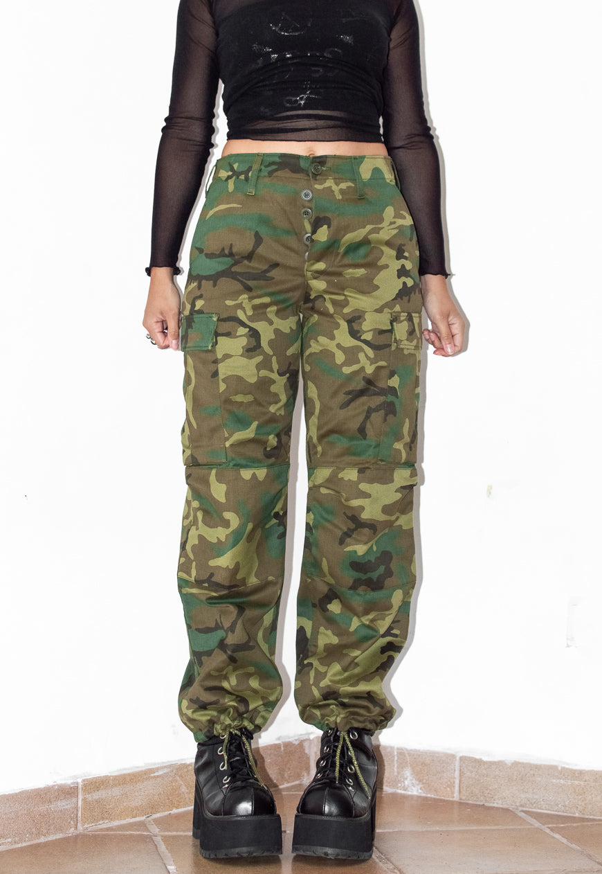 Vintage Y2K Military Straight Leg Pants with Adjustable Waist