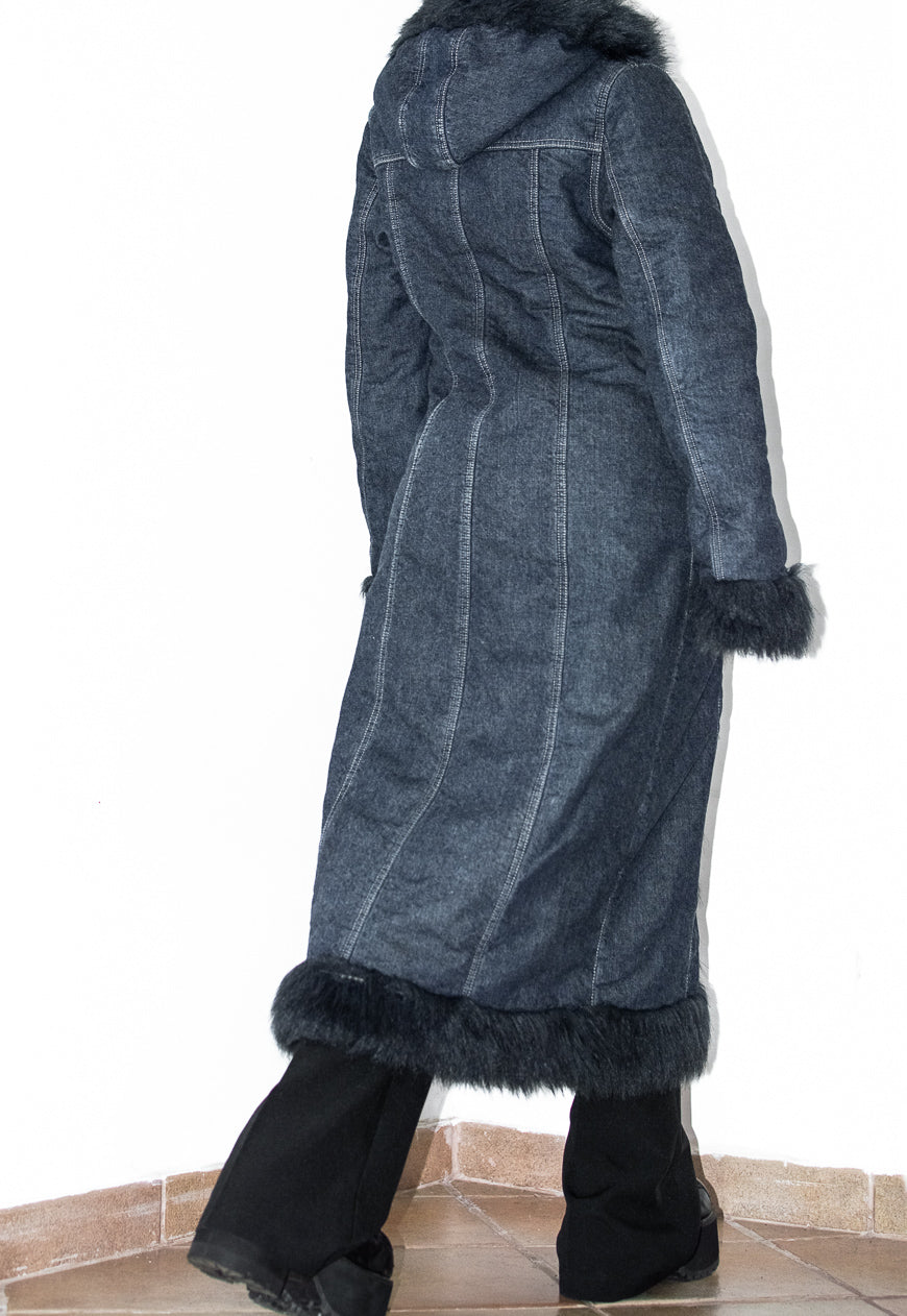 Vintage Y2k Denim Hooded Maxi Afghan Coat