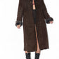 Vintage Embroidery Long Mocha Faux Fur Trim Coat