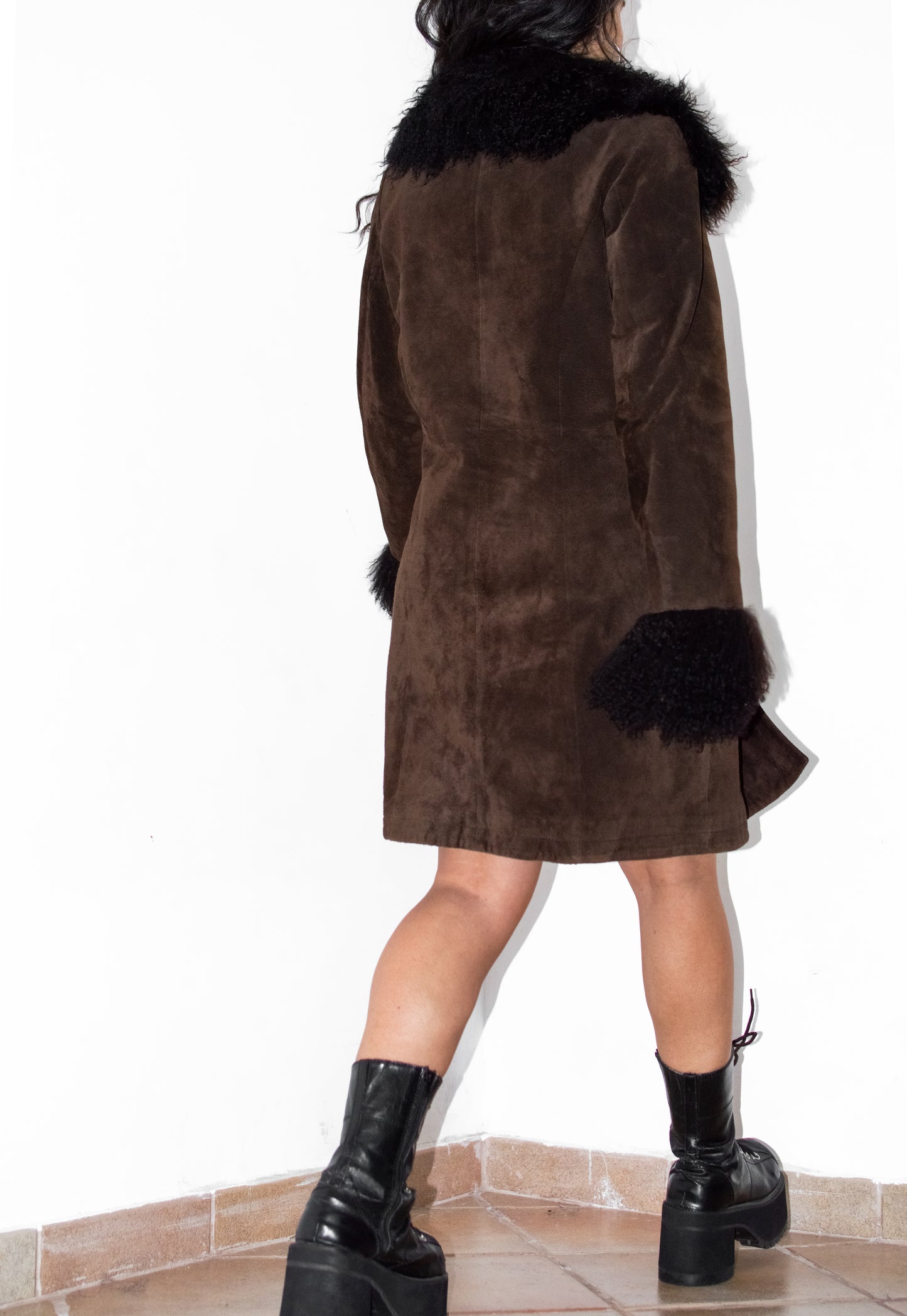 Vintage 90s Pig Leather and Sheep Fur Mocha Coat