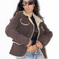 Vintage Brown Pig Leather Short Faux Fur Lined Jacket