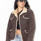 Vintage Brown Pig Leather Short Faux Fur Lined Jacket