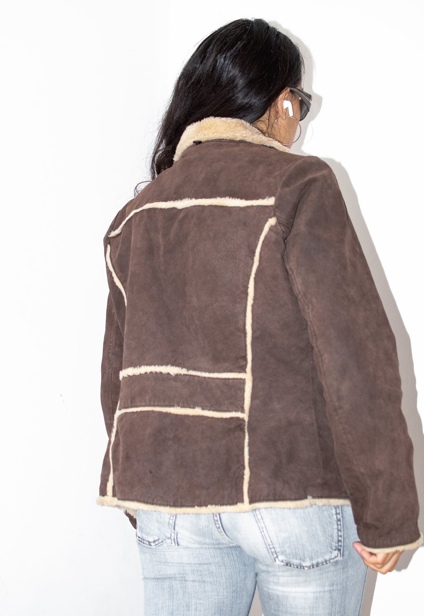 Vintage Brown Pig Leather Short Faux Fur Lined Jacket