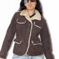 Vintage Brown Pig Leather Short Faux Fur Lined Jacket